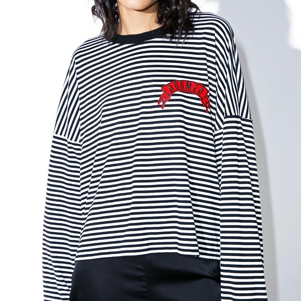 The Ragged Priest • Striped Oversized 'Doomed' Patch Trump Tee